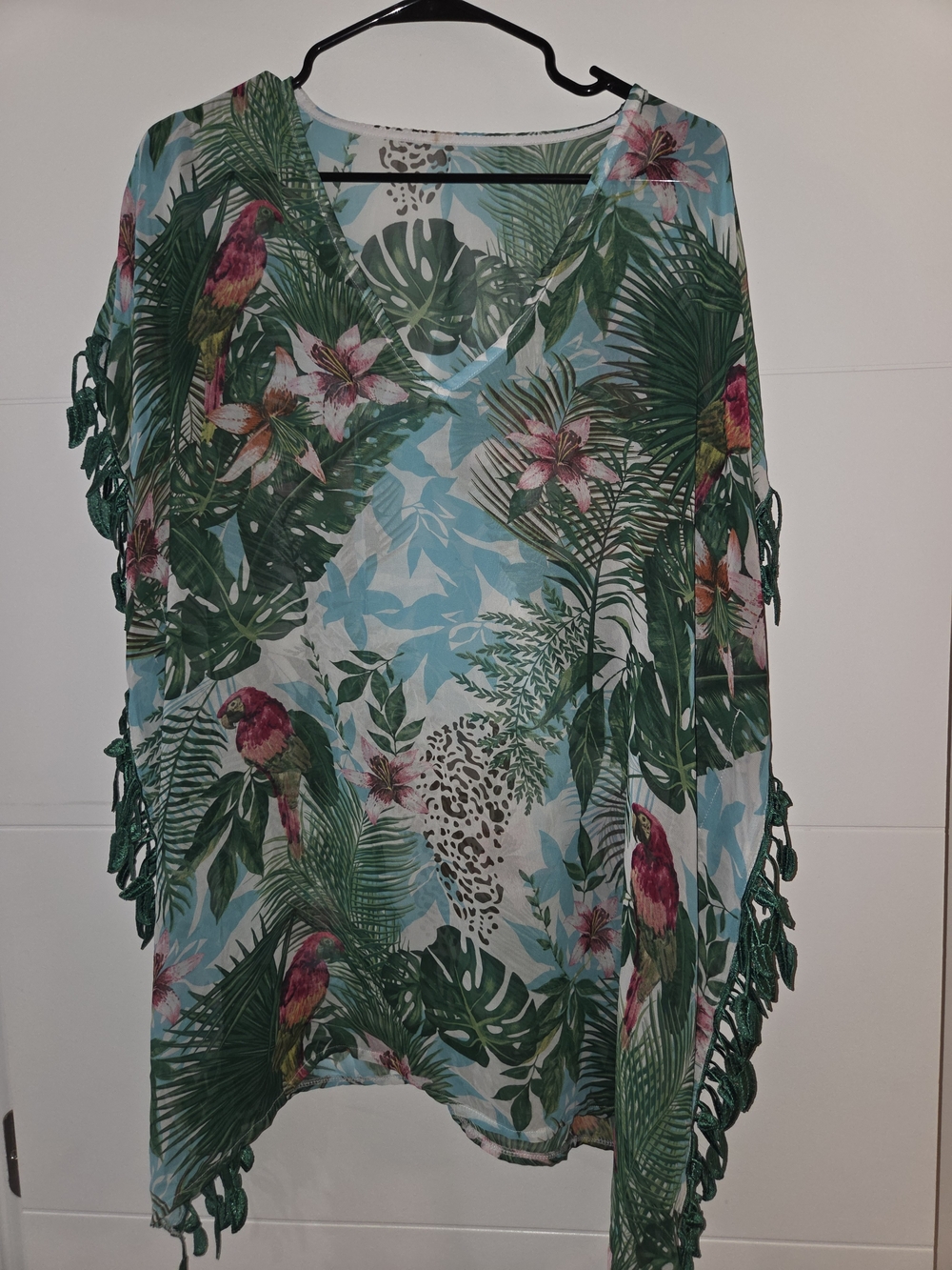 Tropical Leaf & Parrot Women’s Swim Cover-Up in Aqua